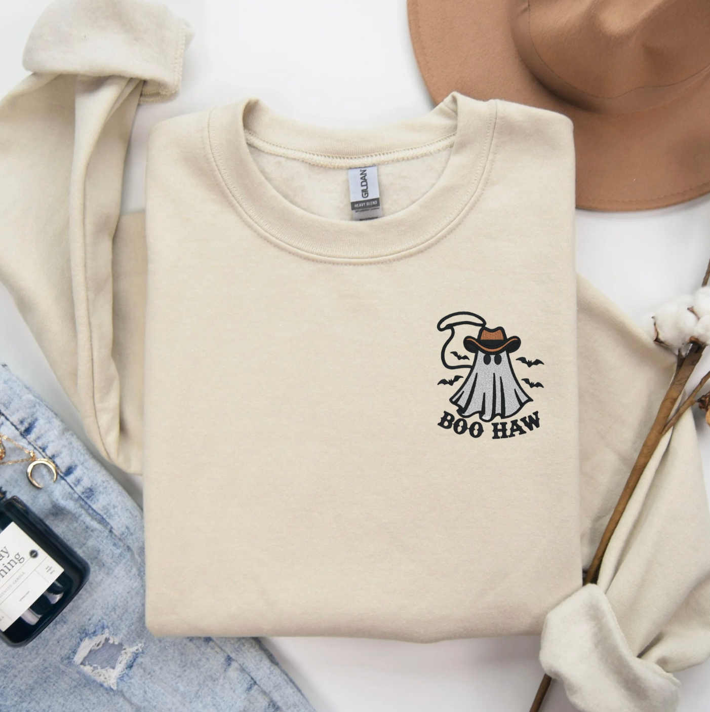 Boo Haw Embroidered Halloween Sweatshirt