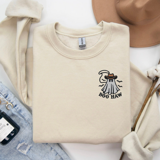 Boo Haw Embroidered Halloween Sweatshirt