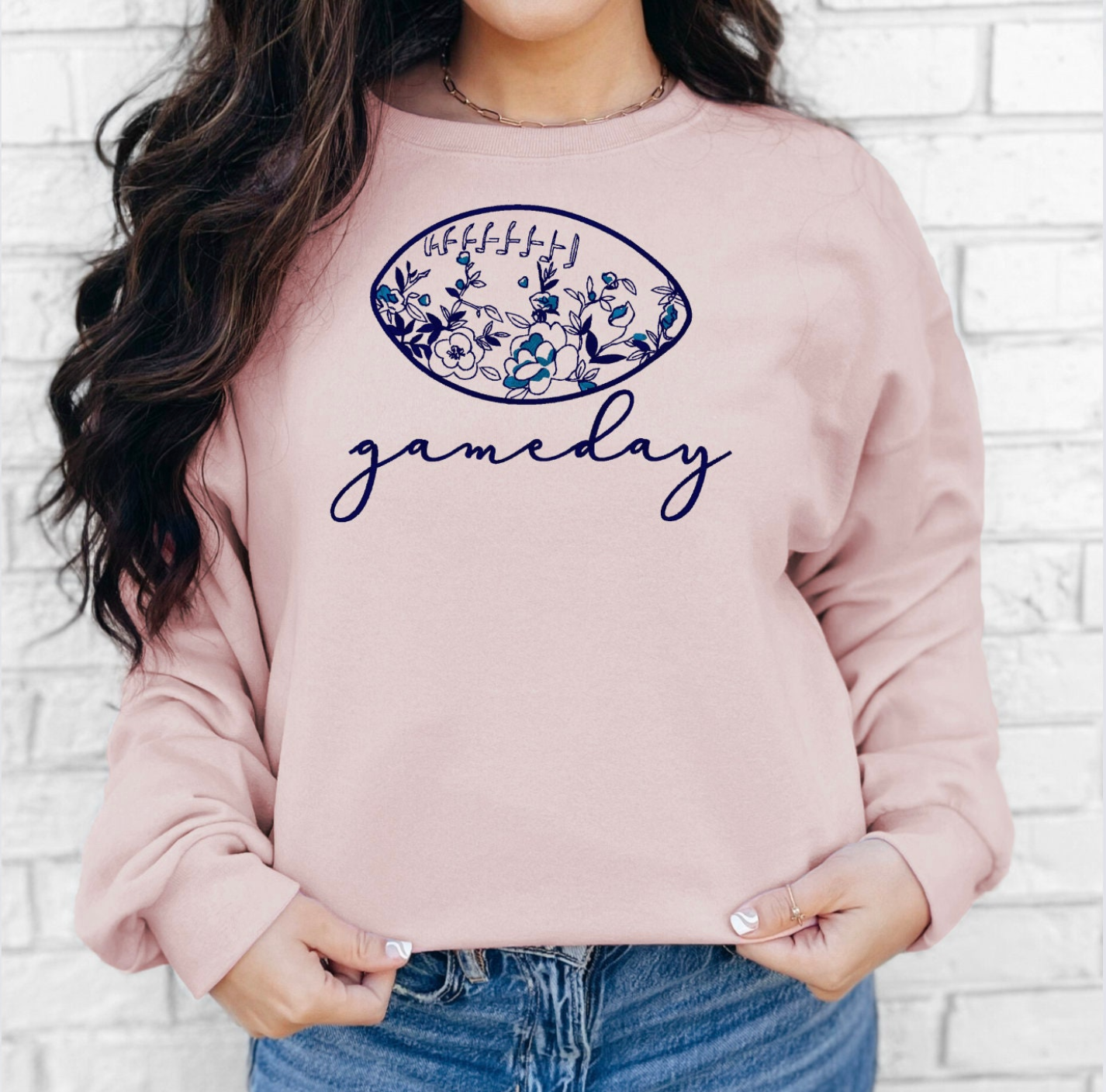 Embroidered Chinoiserie Game Day Football Crewneck Sweatshirt