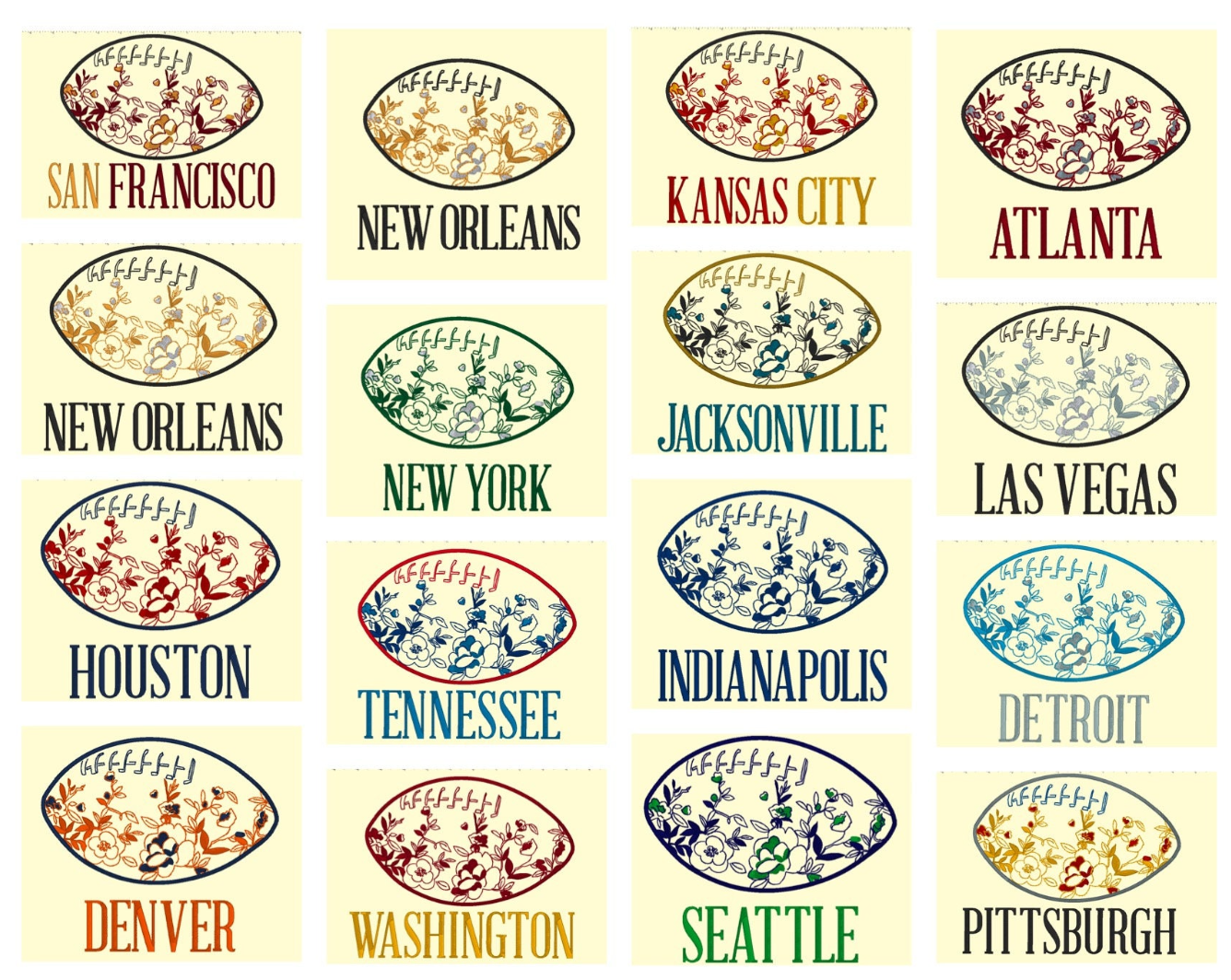 Embroidered Chinoiserie Football Crewneck Sweatshirt w/ City Name & Custom Colors