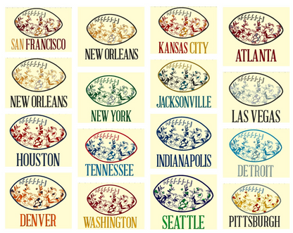 Embroidered Chinoiserie Football Crewneck Sweatshirt w/ City Name & Custom Colors