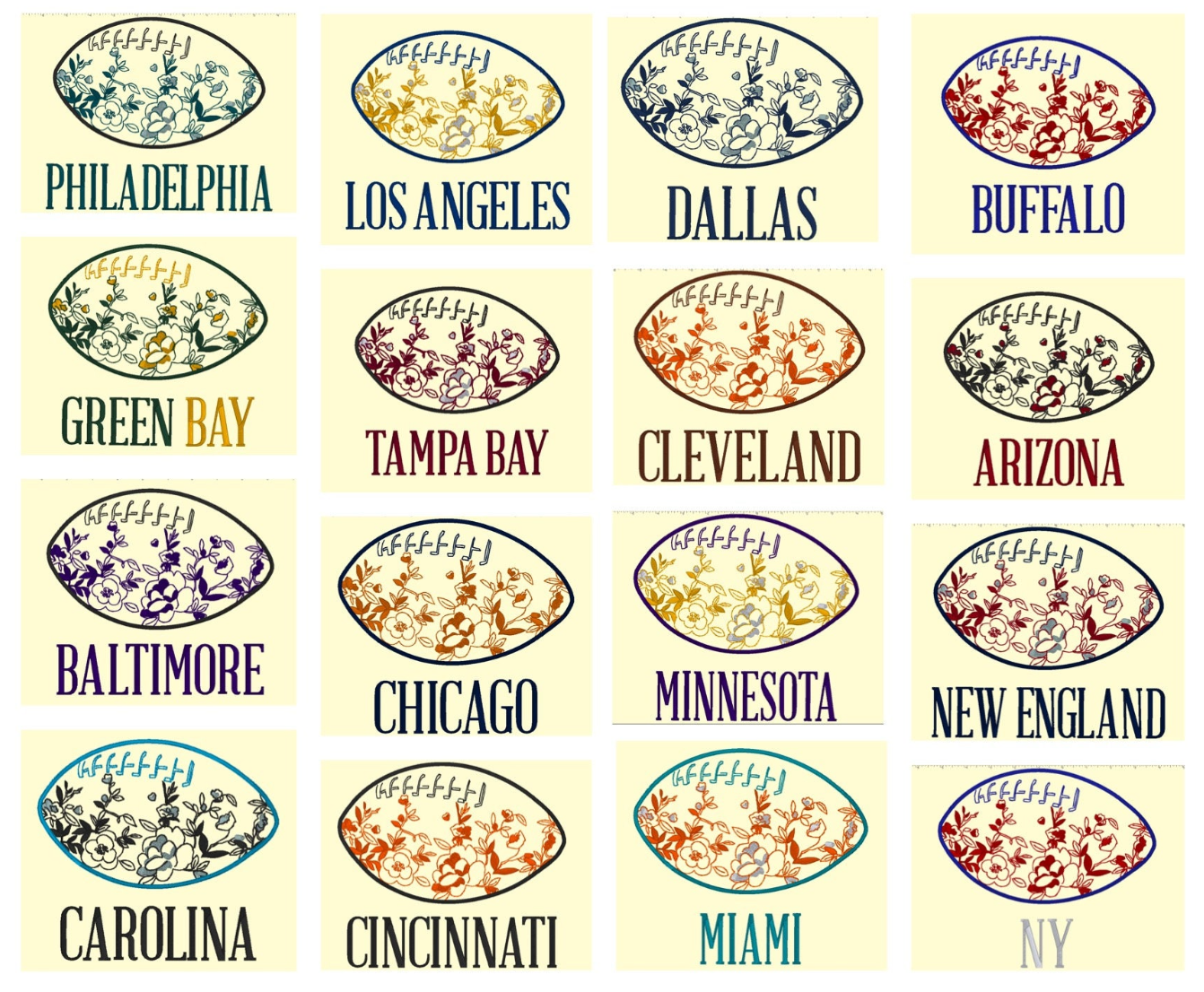 Embroidered Chinoiserie Football Crewneck Sweatshirt w/ City Name & Custom Colors