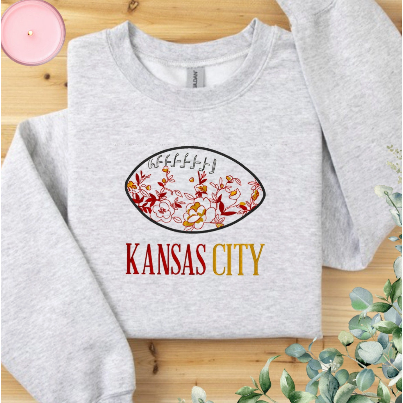 Embroidered Chinoiserie Football Crewneck Sweatshirt w/ City Name & Custom Colors