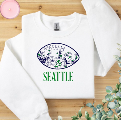 Embroidered Chinoiserie Football Crewneck Sweatshirt w/ City Name & Custom Colors
