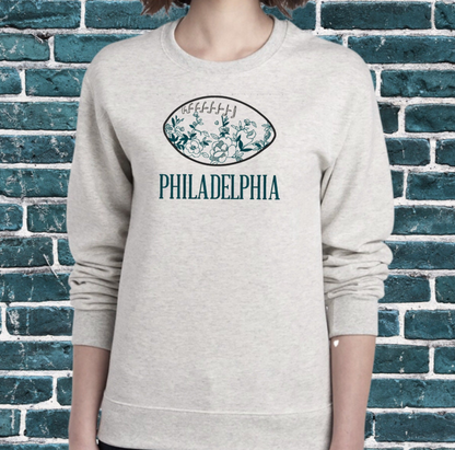 Embroidered Chinoiserie Football Crewneck Sweatshirt w/ City Name & Custom Colors