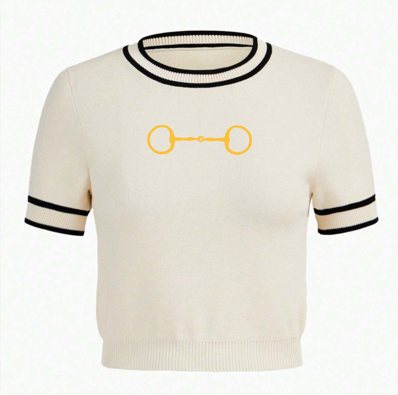 Embroidered Snaffle Bit Short Sleeve Sweater