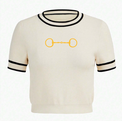 Embroidered Snaffle Bit Short Sleeve Sweater