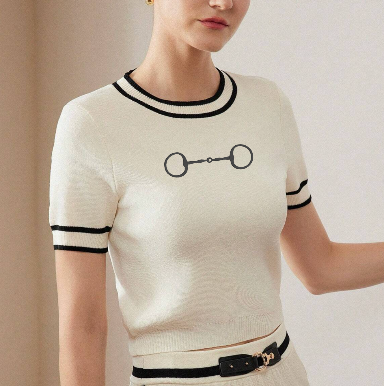 Embroidered Snaffle Bit Short Sleeve Sweater