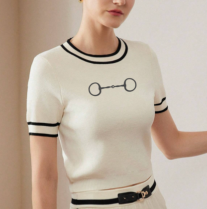 Embroidered Snaffle Bit Short Sleeve Sweater