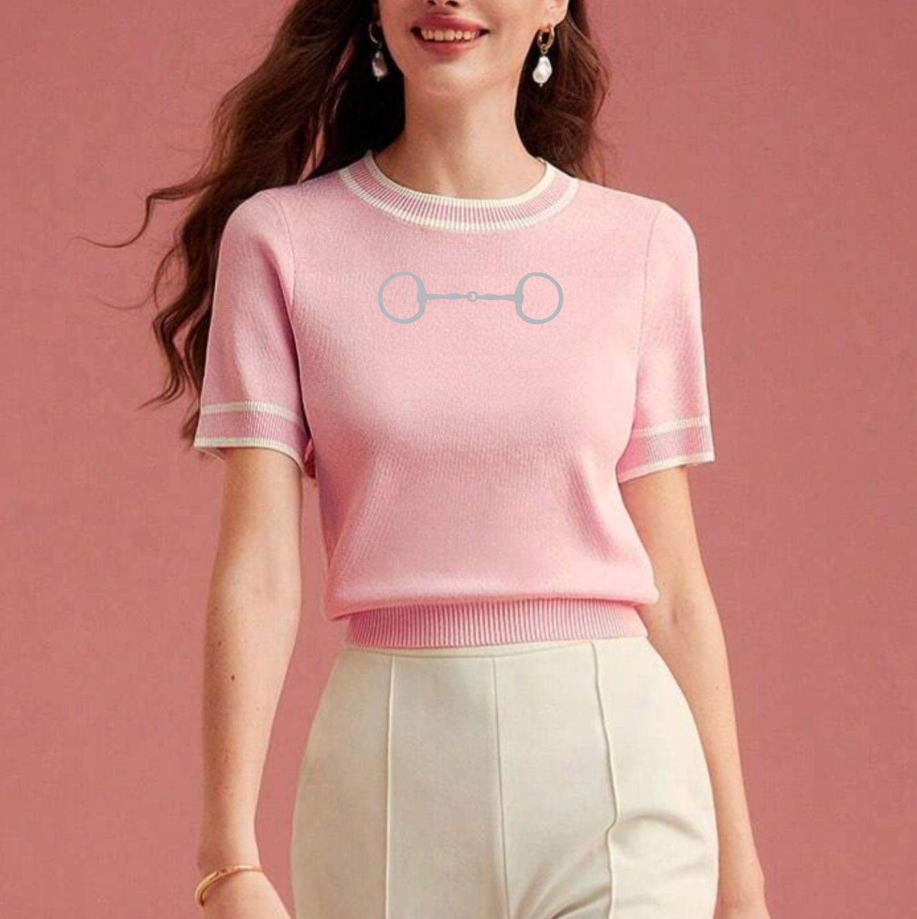 Embroidered Snaffle Bit Short Sleeve Sweater