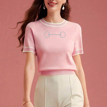 Embroidered Snaffle Bit Short Sleeve Sweater