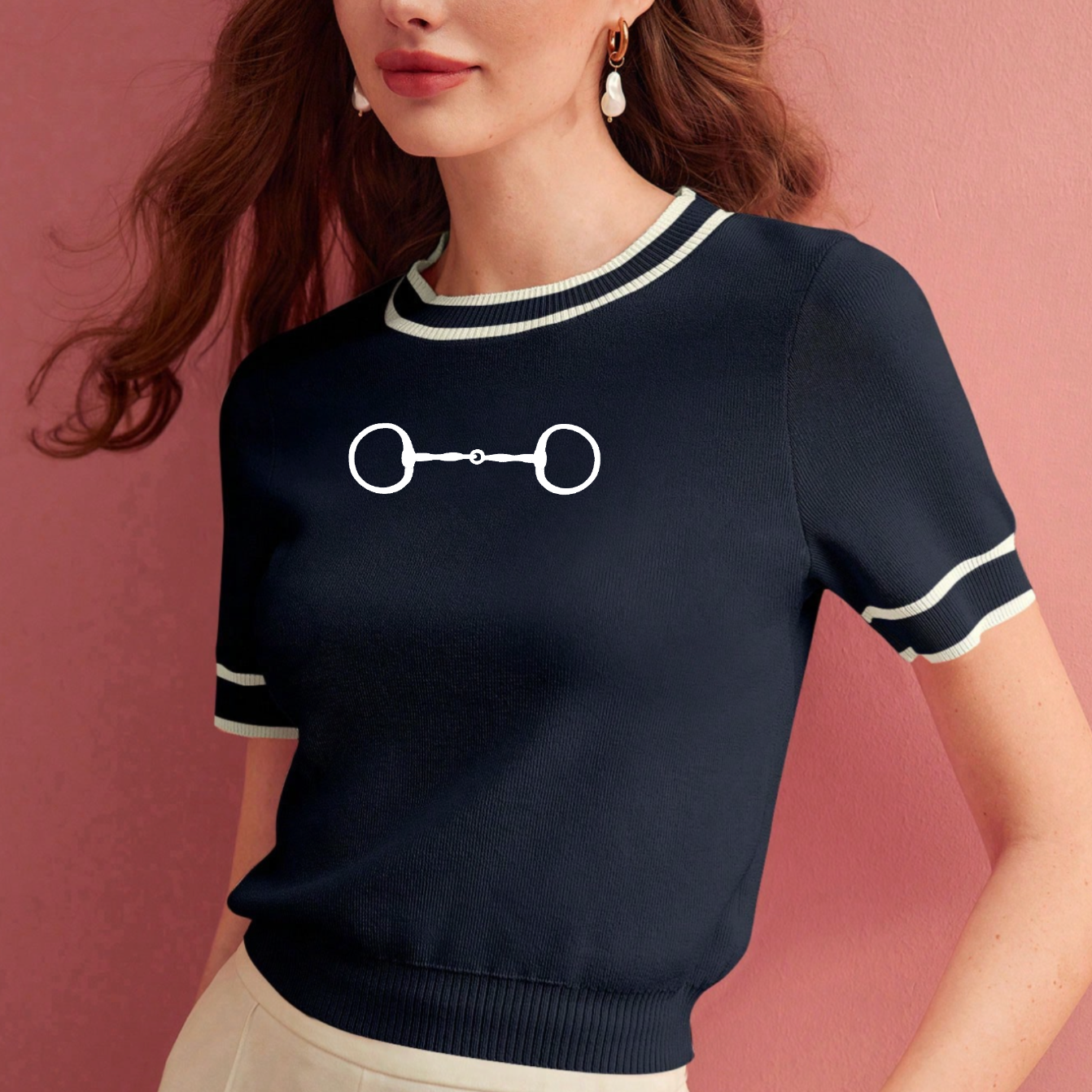 Embroidered Snaffle Bit Short Sleeve Sweater