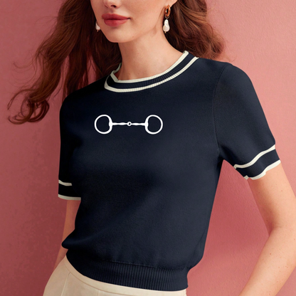 Embroidered Snaffle Bit Short Sleeve Sweater