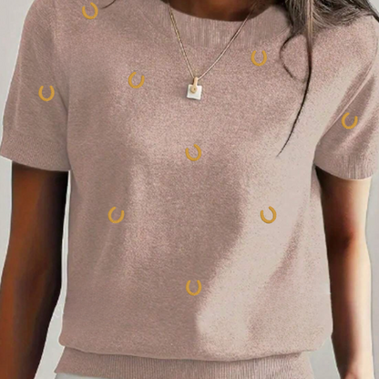 Embroidered Horseshoe Short Sleeve Sweater