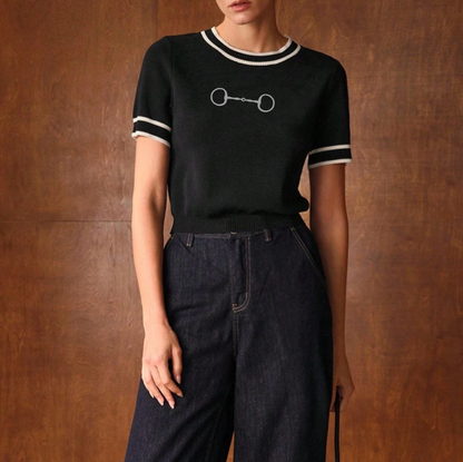 Embroidered Snaffle Bit Short Sleeve Sweater