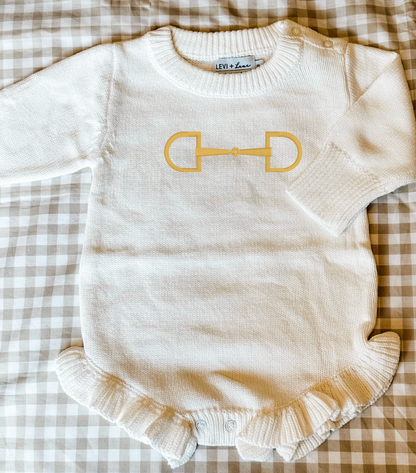 Baby Knit Ruffle Romper with Snaffle Bit Embroidery
