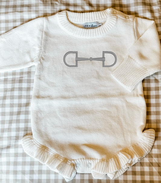 Baby Knit Ruffle Romper with Snaffle Bit Embroidery