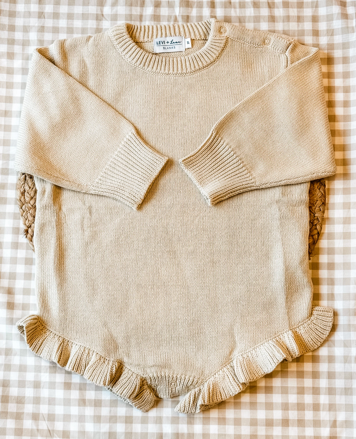 Baby Knit Ruffle Romper with Snaffle Bit Embroidery