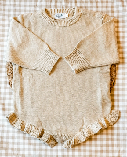 Baby Knit Ruffle Romper with Snaffle Bit Embroidery