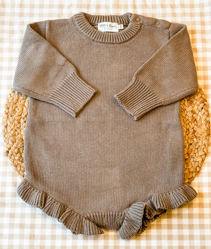 Baby Knit Ruffle Romper with Snaffle Bit Embroidery