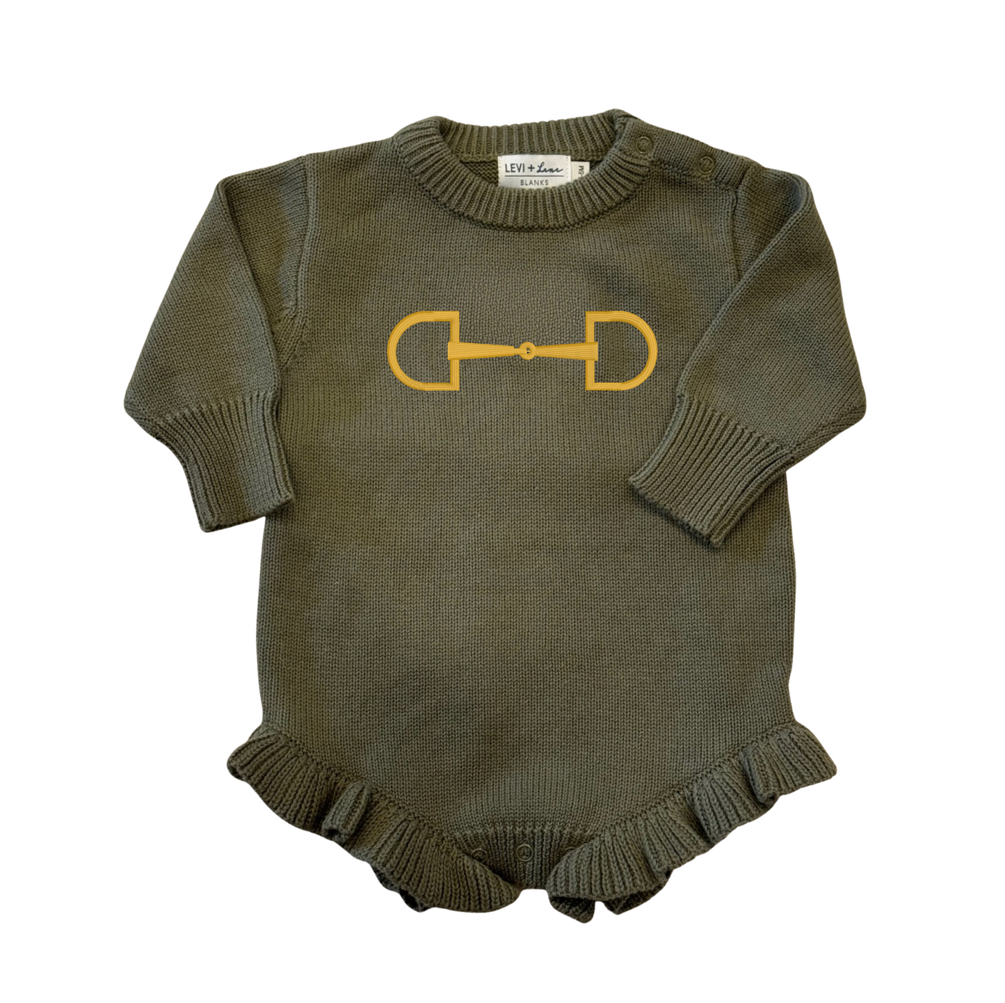 Baby Knit Ruffle Romper with Snaffle Bit Embroidery