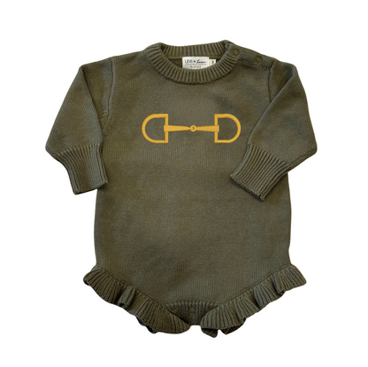 Baby Knit Ruffle Romper with Snaffle Bit Embroidery