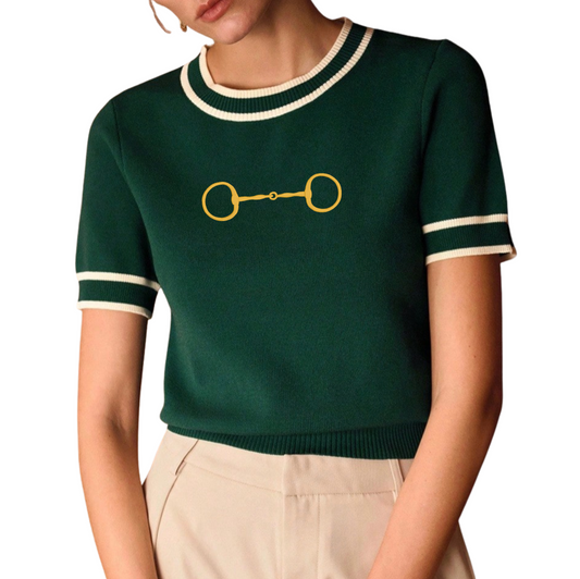 Embroidered Snaffle Bit Short Sleeve Sweater