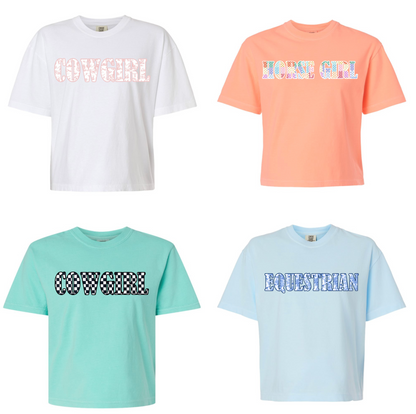 Embroidered Appliqué Comfort Colors® Tee - Cowgirl vs. Horse Girl vs. Equestrian