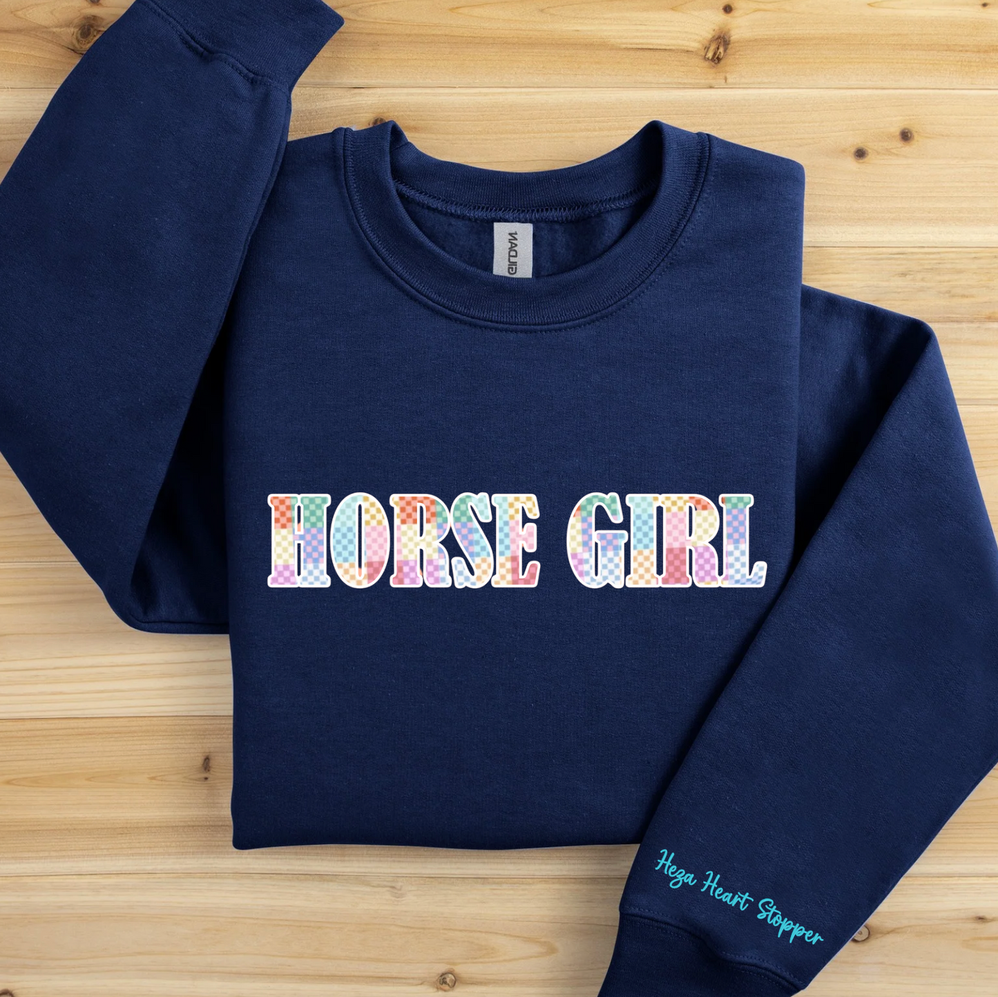 Embroidered Appliqué Crewneck Sweatshirt Cowgirl vs. Horse Girl vs. Equestrian with Optional Collar or Cuff Embroidery