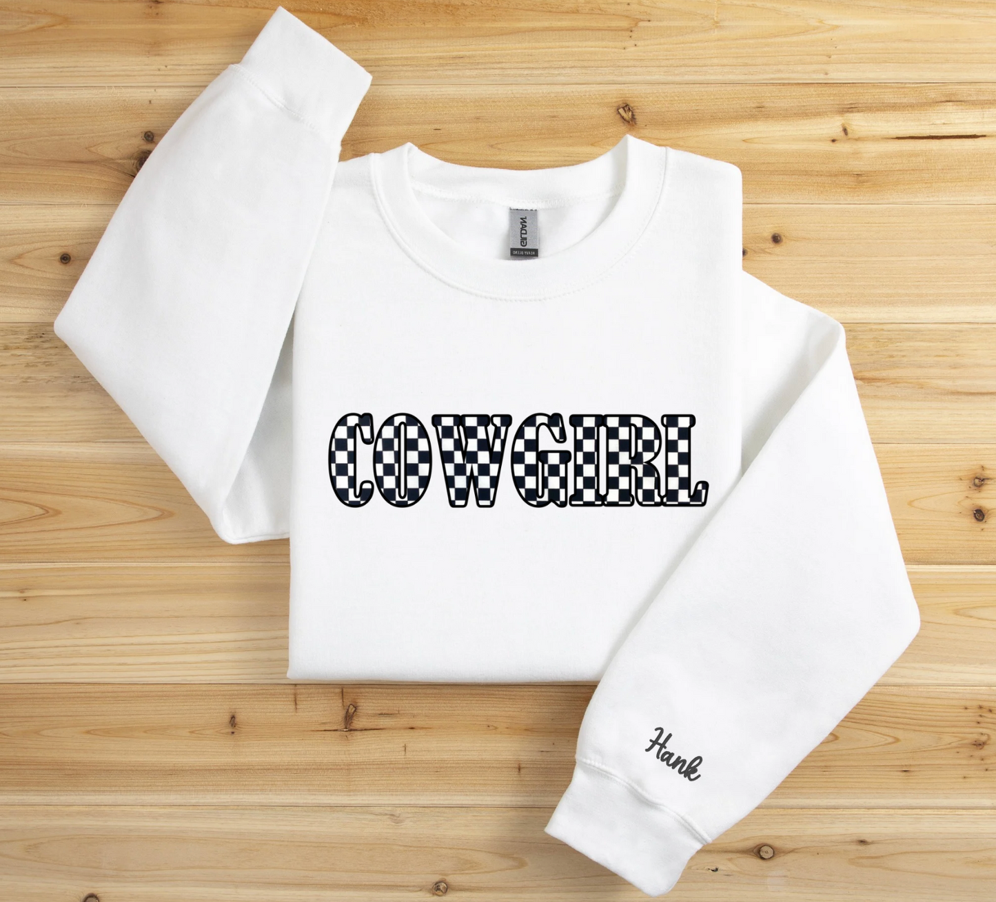Embroidered Appliqué Crewneck Sweatshirt Cowgirl vs. Horse Girl vs. Equestrian with Optional Collar or Cuff Embroidery