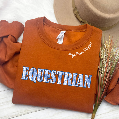 Embroidered Appliqué Crewneck Sweatshirt Cowgirl vs. Horse Girl vs. Equestrian with Optional Collar or Cuff Embroidery