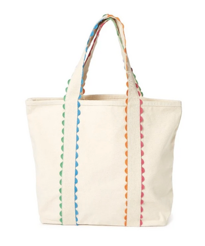 Custom Embroidered Rainbow Ric Rac Canvas Tote + Cosmetic Bag