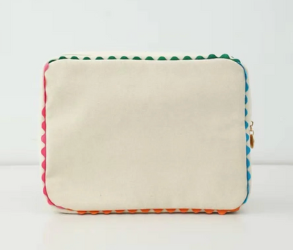 Custom Embroidered Rainbow Ric Rac Canvas Tote + Cosmetic Bag