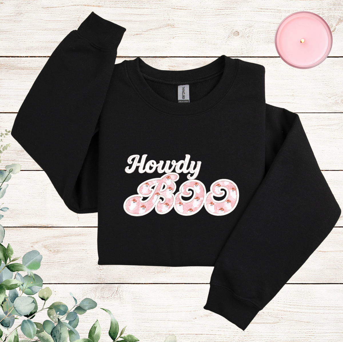 Howdy Boo Appliqué Western Ghost Embroidered Sweatshirt